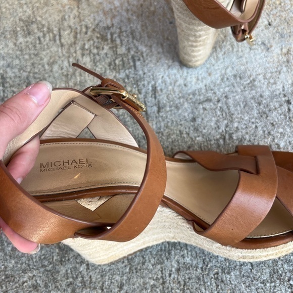 MICHAEL Michael Kors Women’s Brown Leather Open Toe Espadrille Wedge Heels - Picture 10 of 14